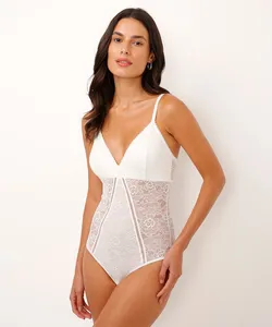 body sem bojo rendado floral branco 42