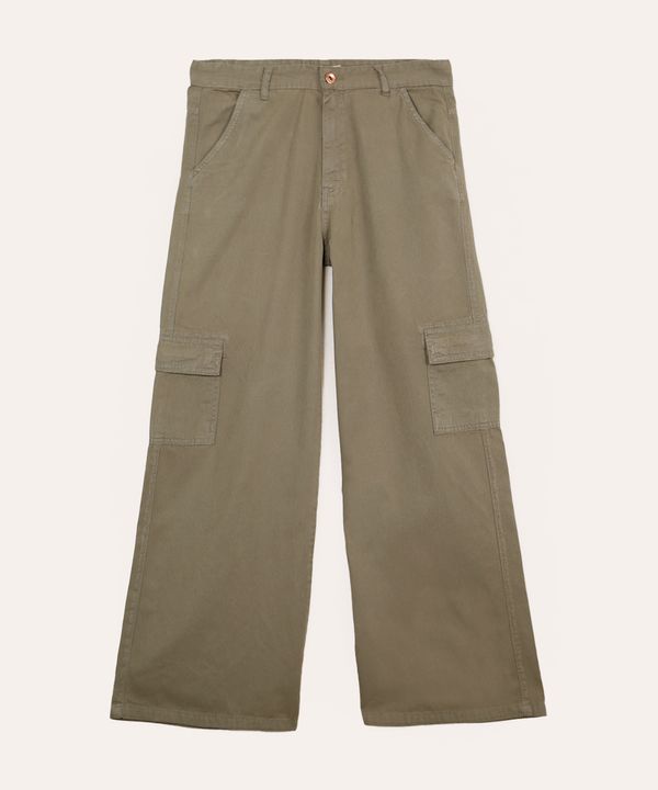 calça de sarja juvenil wide leg cargo verde 12