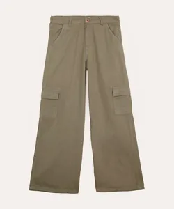 calça de sarja juvenil wide leg cargo verde 16
