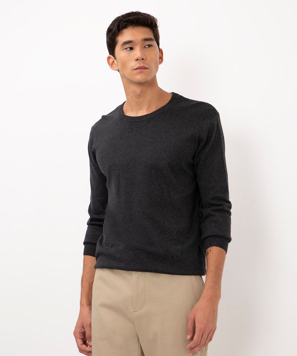 suéter de tricot gola careca cinza escuro P