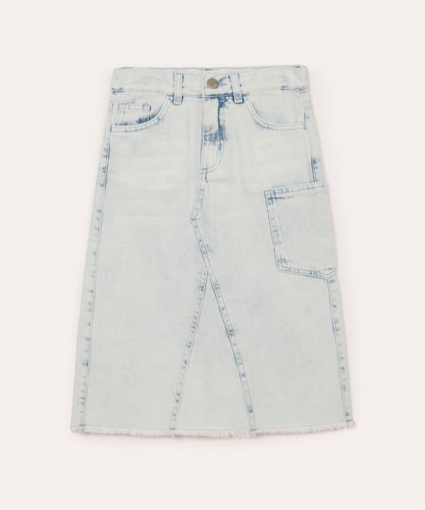 saia jeans midi infantil com bolsos e desfiado azul 8