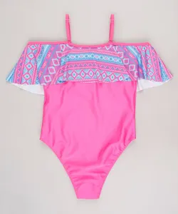 Maiô Juvenil Estampado Étnico Ciganinha com Proteção UV50+ Rosa 12