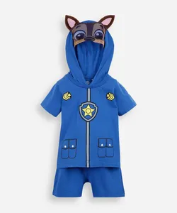 conjunto curto infantil de algodão com capuz patrulha canina azul 2