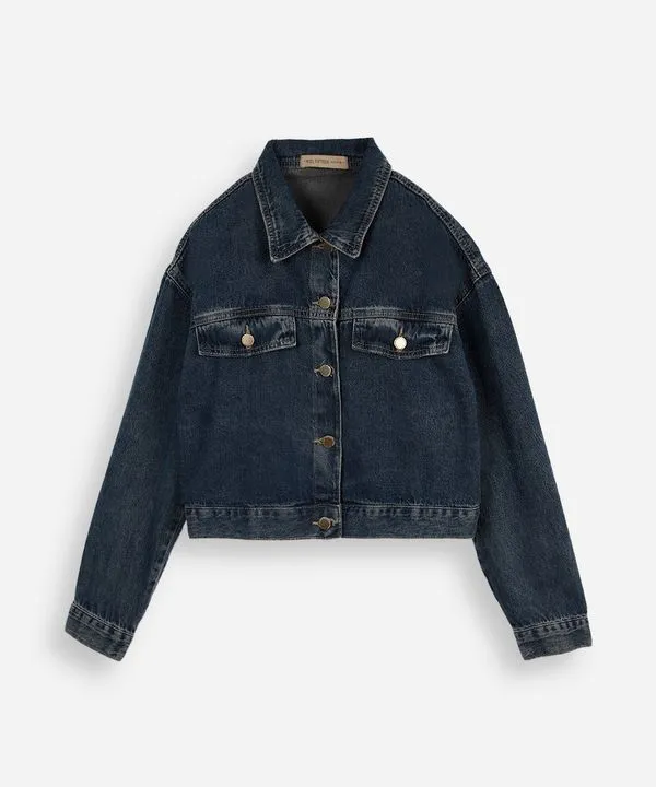 jaqueta jeans juvenil cropped stitch - jeans medio 10