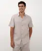 camisa de algodão com botões manga curta kaki M