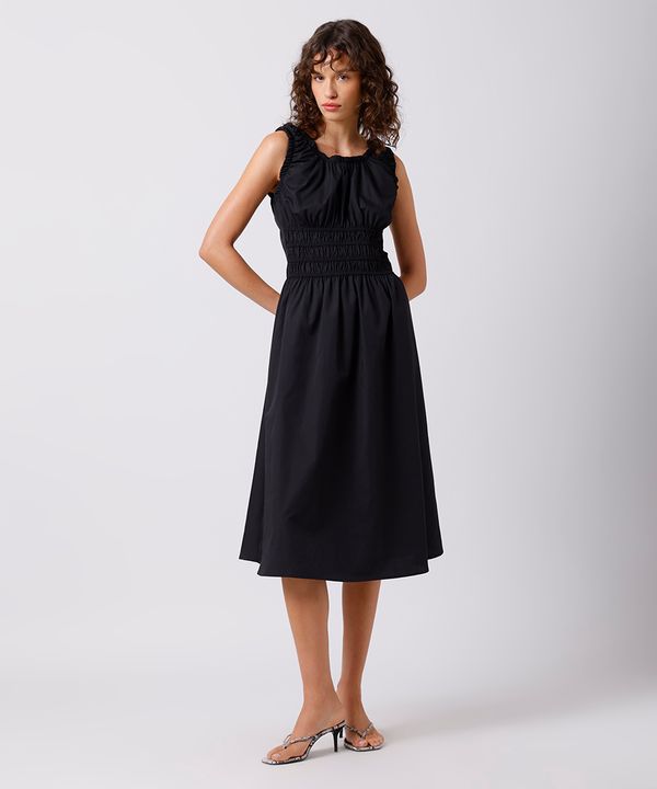 vestido midi feminino franzidos mindset preto GG