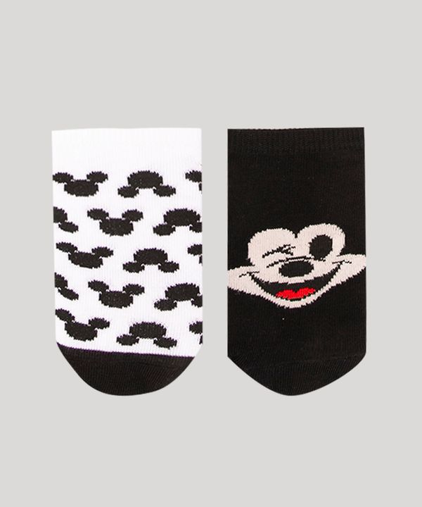 kit de 2 meias infantis soquete estampada mickey multicor 14-17