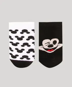 kit de 2 meias infantis soquete estampada mickey multicor 22-25