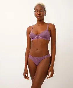 calcinha fio dental de renda e tule floral roxo G