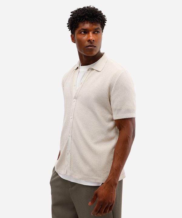 camisa comfort masculina de tricot texturizada bege M