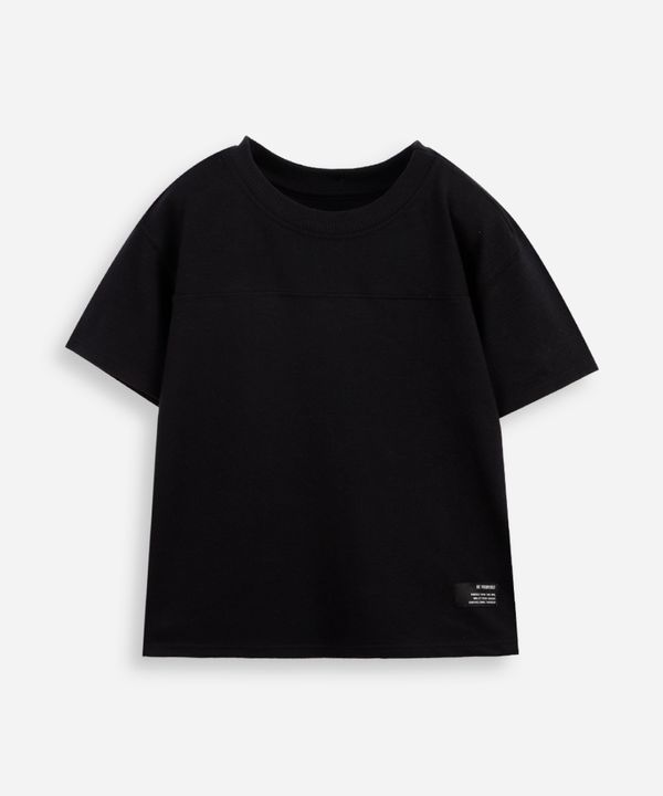 camiseta infantil malha piquet com recorte preta 8