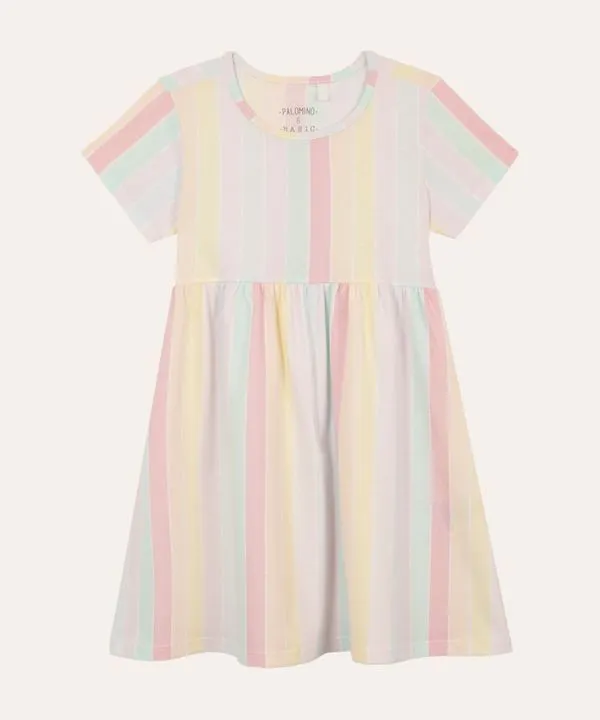 vestido infantil de algodão listrado colorido 4