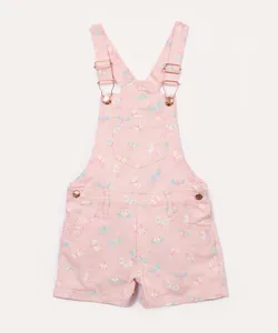 jardineira jeans infantil borboletinhas com bolsos rosa claro 4