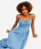vestido midi feminino jeans com bolsos azul GG