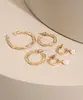 Kit de 3 Brincos com Argola e Pérola Dourado Único