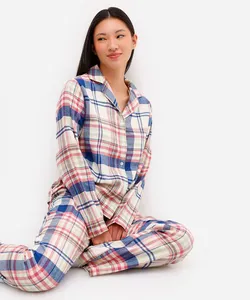 pijama americano feminino de algodão xadrez colorido GG