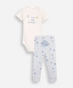 conjunto body e calça baby algodão manga curta planeta azul 18-24