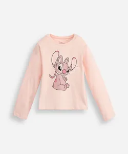 blusa de algodão infantil manga longa com glitter angel rosa 1