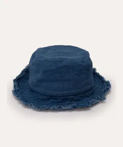 chapéu bucket com desfiados azul médio Único