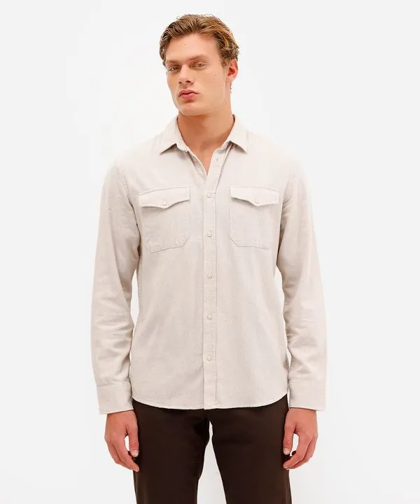 camisa masculina de algodão manga longa texturizada bege M
