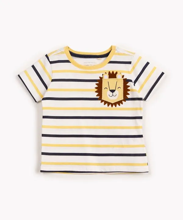 camiseta de algodão infantil leão listrada manga curta branca 5