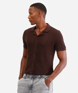 camisa de tricot manga curta marrom GG