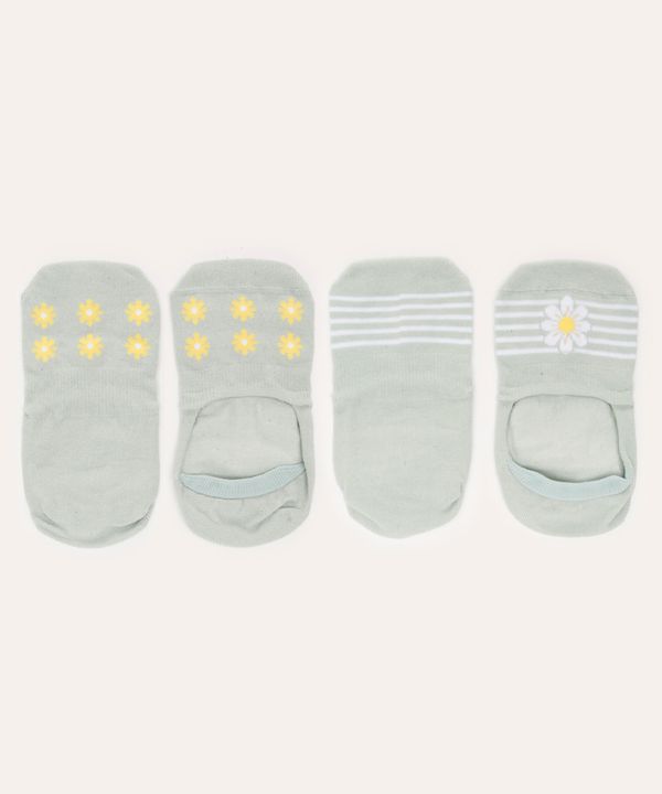 kit de 2 meias cano invisível floral verde 34-39
