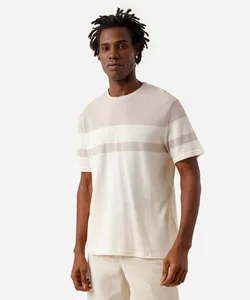 camiseta comfort texturizada listrada manga curta bege G