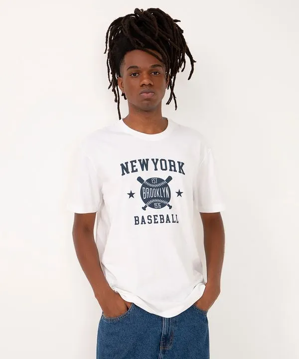 camiseta de algodão new york manga curta branca G