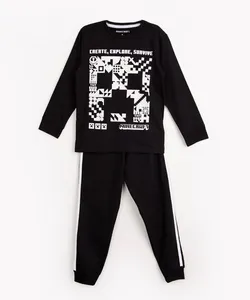 pijama de algodão infantil minecraft manga longa preto 6