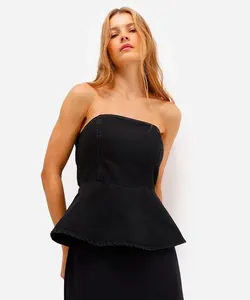 blusa sem alça feminina jeans com peplum preta M