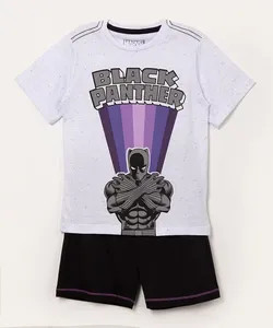 pijama infantil manga curta pantera negra branco 8