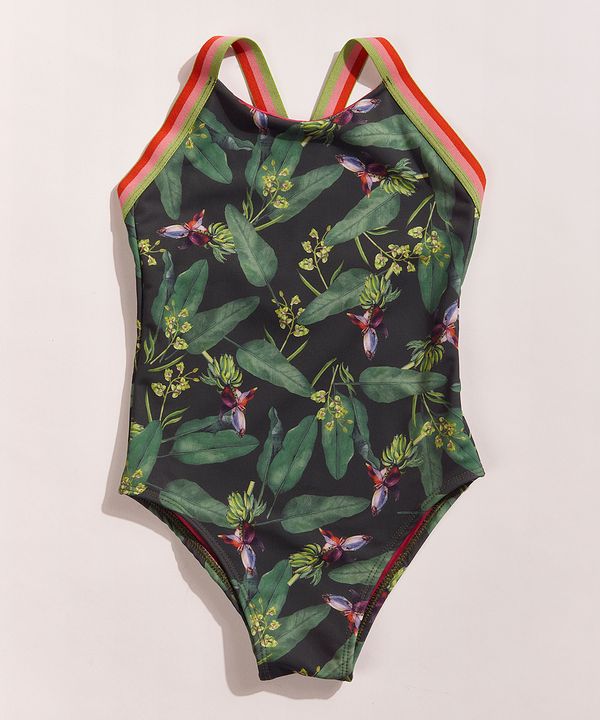 Maiô Infantil EMI Beachwear Estampado Bananeiras com Proteção UV50+ Verde Escuro 8