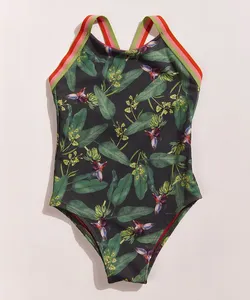 Maiô Infantil EMI Beachwear Estampado Bananeiras com Proteção UV50+ Verde Escuro 2