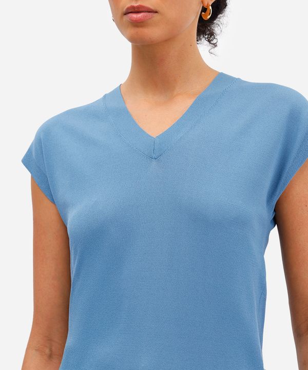 blusa feminina de tricot decote v azul M