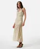 vestido midi alça fina feminino franzido bege P