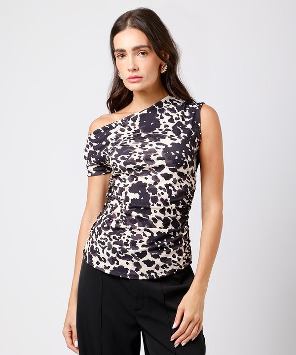 blusa feminina cow print franzida mindset colorida PP