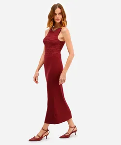 saia midi feminina de tricot cós elástico vinho PP