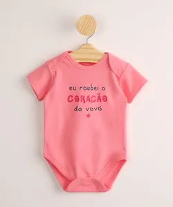 Body Infantil "Roubei o Coração da Vovó" Manga Curta Rosa 9-12