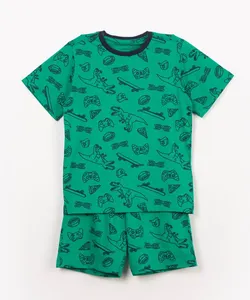 pijama infantil de algodão curto dino game verde 6