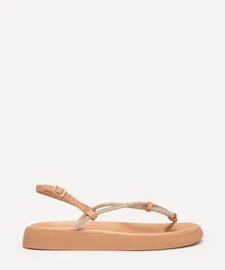 rasteirinha flatform de dedo com brilho moleca bege 39