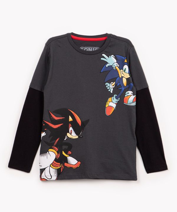 camiseta infantil de algodão manga longa sonic cinza 12