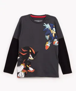 camiseta infantil de algodão manga longa sonic cinza 4