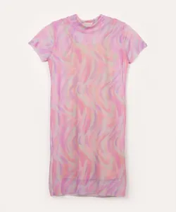 vestido de tule juvenil tie dye manga curta turquesa 10