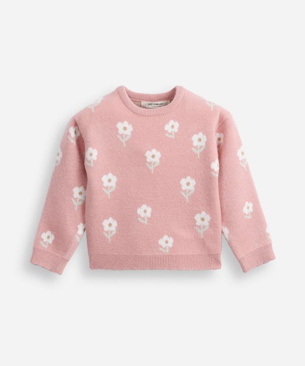 suéter infantil de tricot floral rosa 5