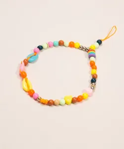 strap para celular de missangas e conchas multicor Único