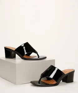 Tamanco de Verniz Feminino Malu Super Comfort Salto Grosso Médio Preto 37