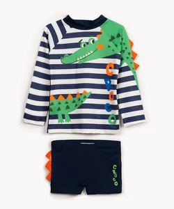 conjunto infantil camiseta e sunga crocodilo proteção uv azul 5
