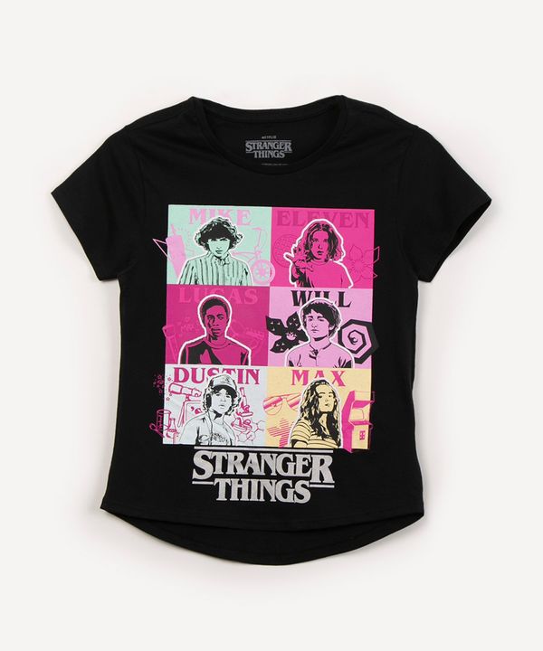 blusa juvenil de algodão stranger things preta 14