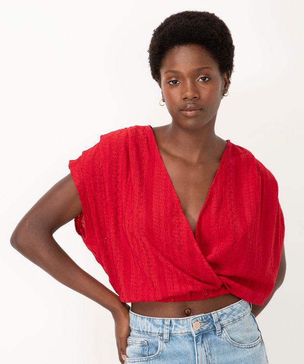cropped de laise decote transpassado vermelho GG